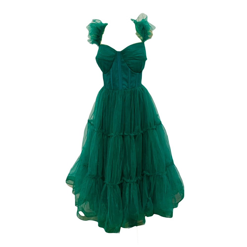 Ava Gowns tiered chiffon corset party dress bridesmaid prom homecoming green L - Picture 3 of 11